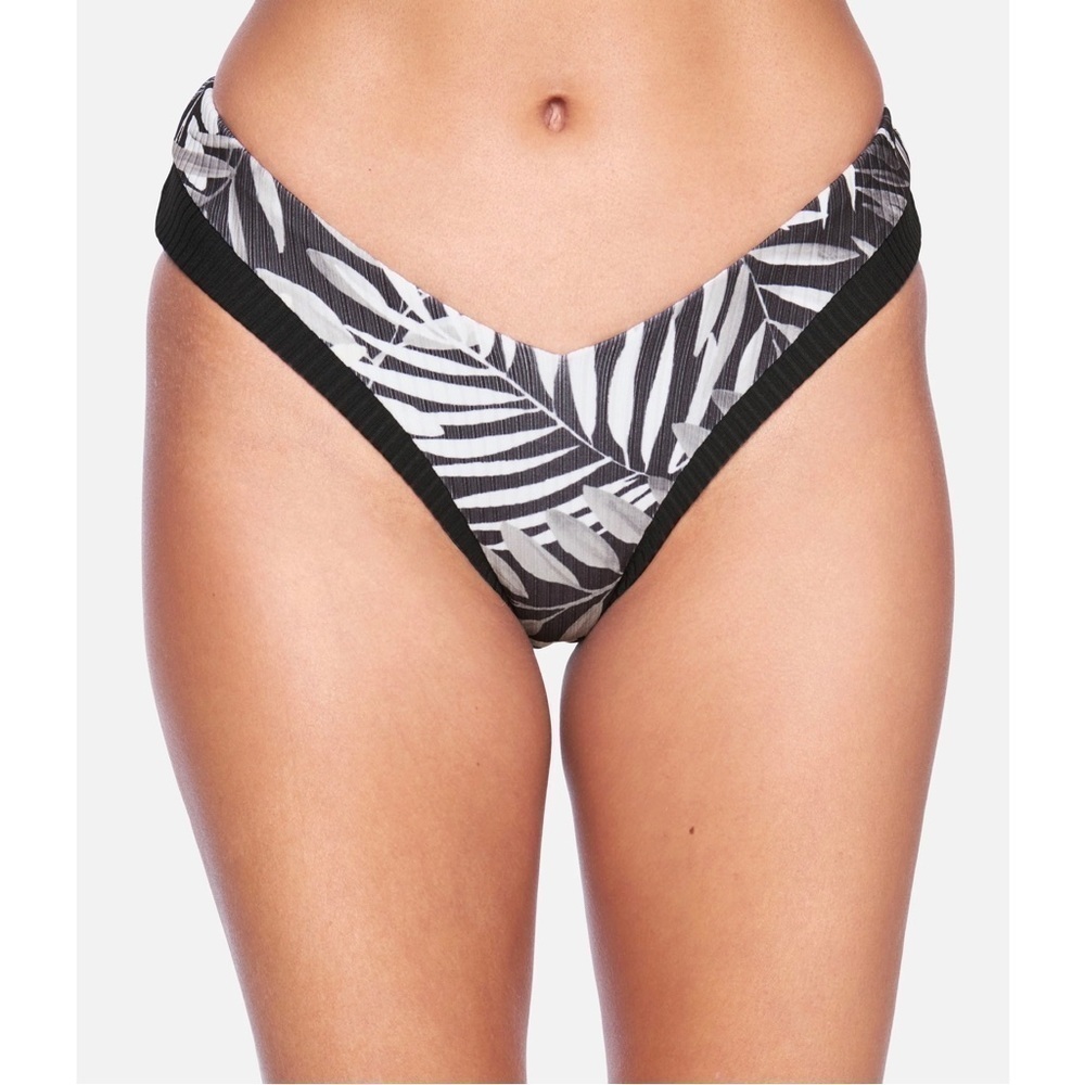NWT Hurley Black White Leaf Printed Blocked Moderate Swim Bottoms